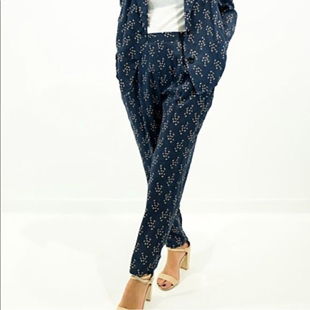 NWT See U Soon Anthropologie Blue Slim Ankle Trouser Pants Office Career Sz 4